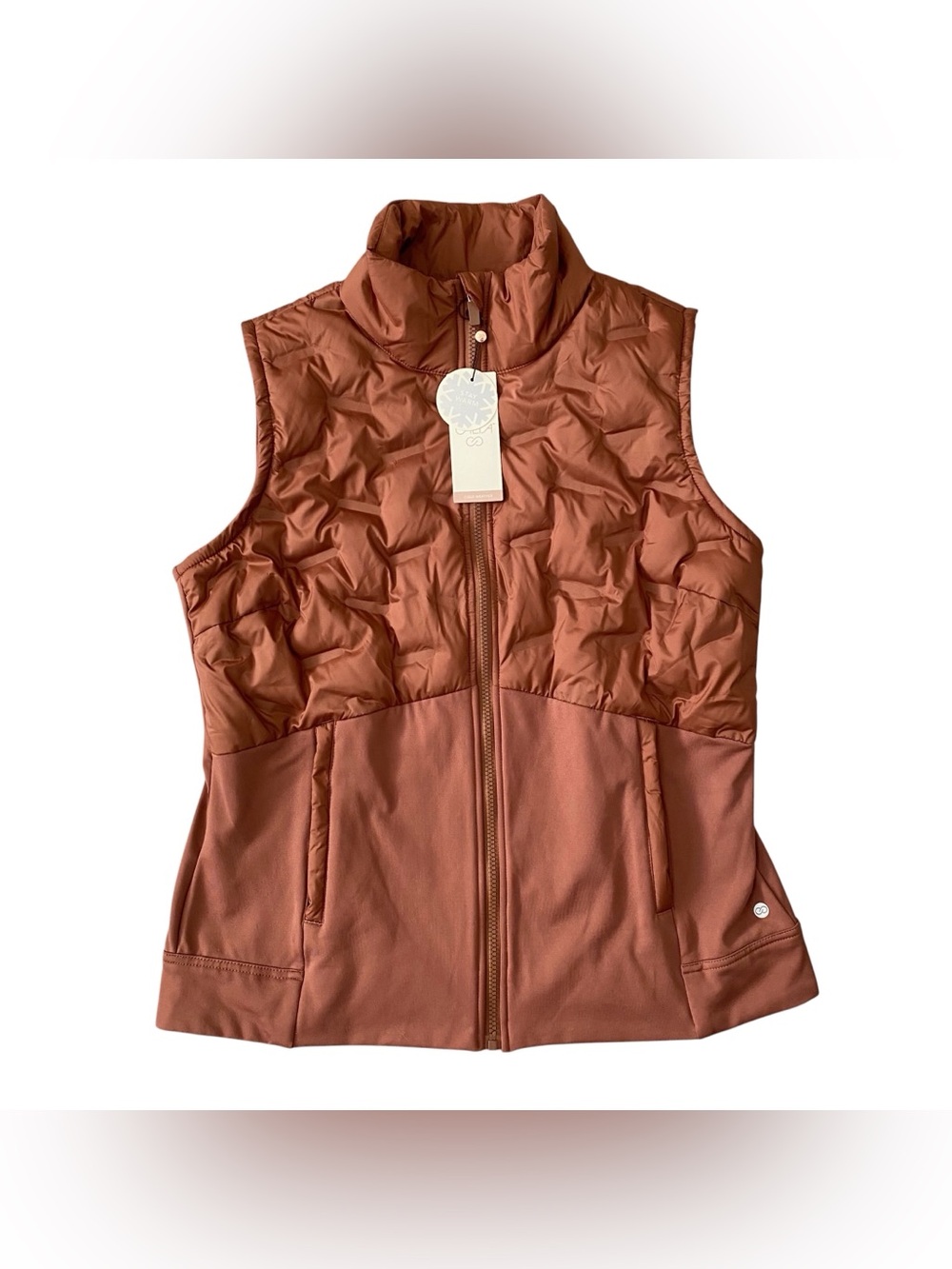CALIA Cold Dash Run Vest Brown Size Large L Quilted Pockets Athletic